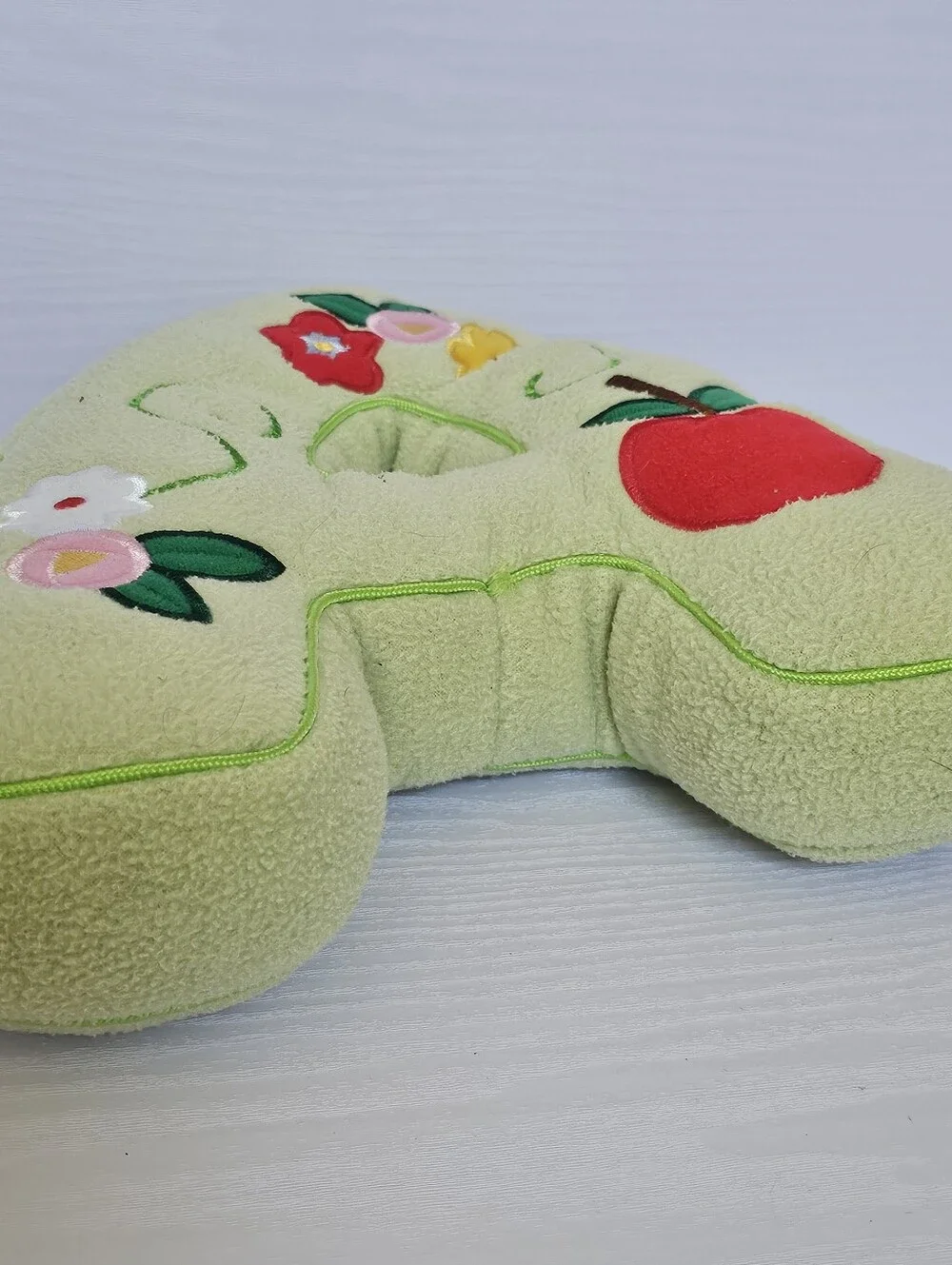 Throw Pillow Green Floral Apple Embroidered Letter Alphabet Nursery Corragecore